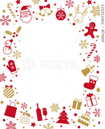 クリスマスイメージのイラスト素材 ベクター フレーム 白バック クリスマスイメージのイラスト素材 ベクター フレーム 白バック 106532023