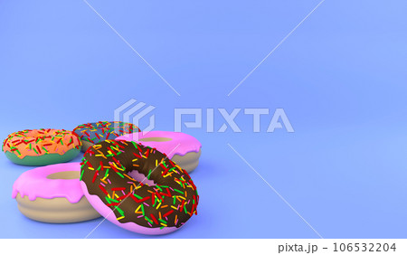 3D rendering donut and topping donut on blue background . 3D illustration fast food concept and copy space 106532204