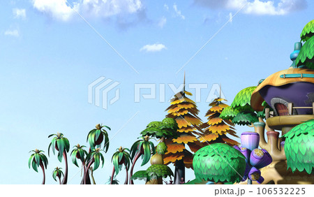 3D closeup tree and enviroment cartoon design , 3D rendering illustration blank sky background for copy space 106532225