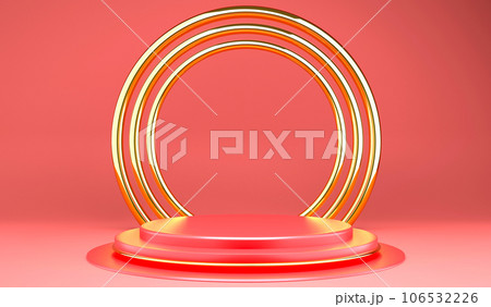 3D rendering Christmas podium concept for product display and copy space on red background 3D rendering Christmas podium concept for product display and copy space on red background 106532226