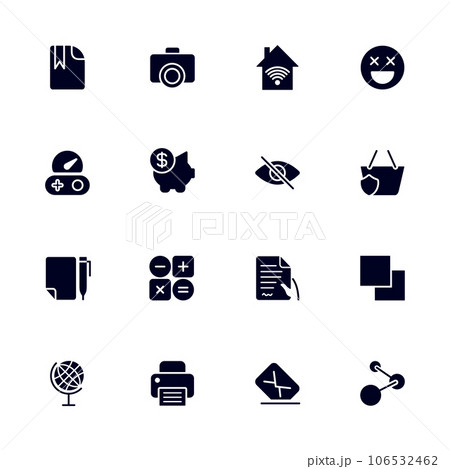 Set of 16 different universal icons for sites, apps, programs and other. 106532462