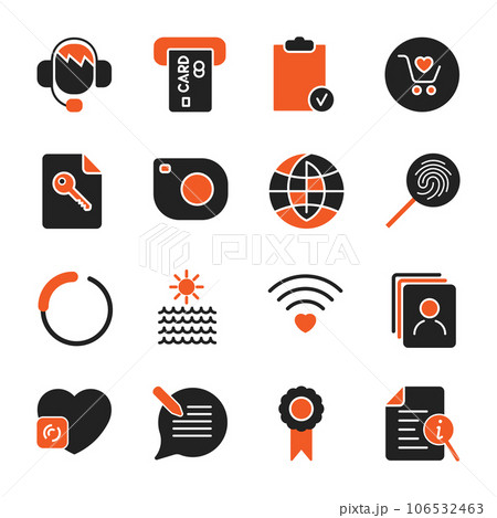 Set with different icons for apps, programs, sites and other. Office and business icons set Set with different icons for apps, programs, sites and other. Office and business icons set 106532463