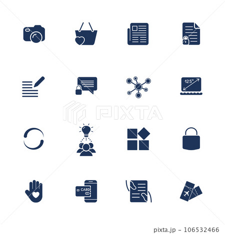 Different simple universal icons for sites, apps, programs. Camera, messenger, laptop, social network, lock and other. Different simple universal icons for sites, apps, programs. Camera, messenger, laptop, social network, lock and other. 106532466
