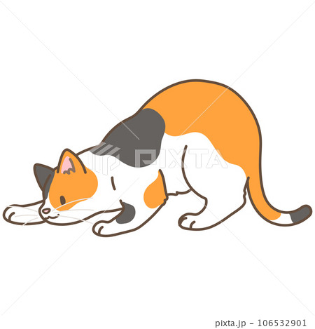 狩りの遊びをするシンプルで可愛い三毛猫のイラスト 主線あり 狩りの遊びをするシンプルで可愛い三毛猫のイラスト 主線あり 106532901