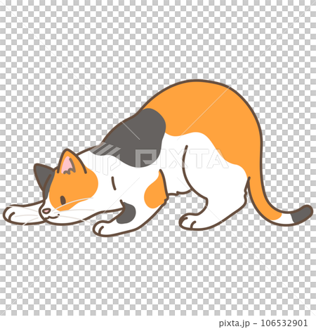 狩りの遊びをするシンプルで可愛い三毛猫のイラスト 主線あり 狩りの遊びをするシンプルで可愛い三毛猫のイラスト 主線あり 106532901