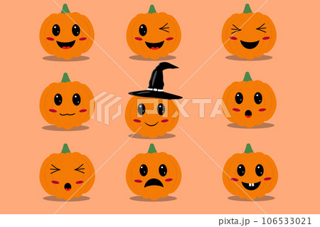 Illustration of different halloween pumnpkin emoji on beige background, happy sad surprised scared emotions. Illustration of different halloween pumnpkin emoji on beige background, happy sad surprised scared emotions. 106533021
