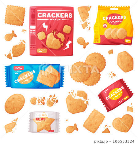 Crunchy Cracker Cookies as Dry Baked Flour Biscuit Vector Set Crunchy Cracker Cookies as Dry Baked Flour Biscuit Vector Set 106533324