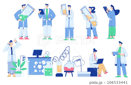 Chemistry with People Scientist Character Conducting Science Experiment in Chemical Laboratory Vector Set Chemistry with People Scientist Character Conducting Science Experiment in Chemical Laboratory Vector Set 106533441