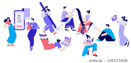 Bill Pay with People Character Make Payment with Electronic Receipt Vector Set Bill Pay with People Character Make Payment with Electronic Receipt Vector Set 106533606