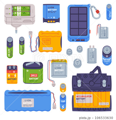 Battery Accumulator as Energy Storage Device Vector Set 106533630