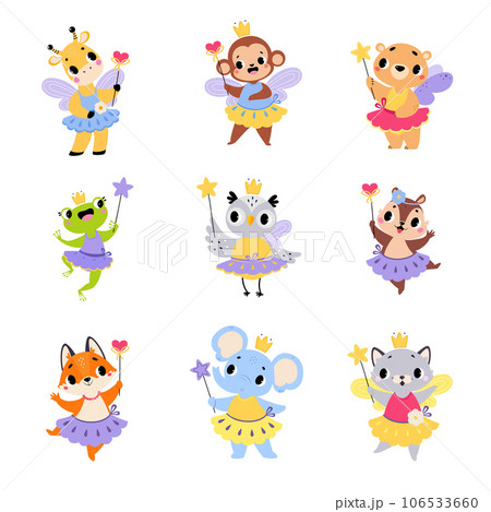 Fairy Ballerina Animal Characters with Magic Wand Vector Set 106533660