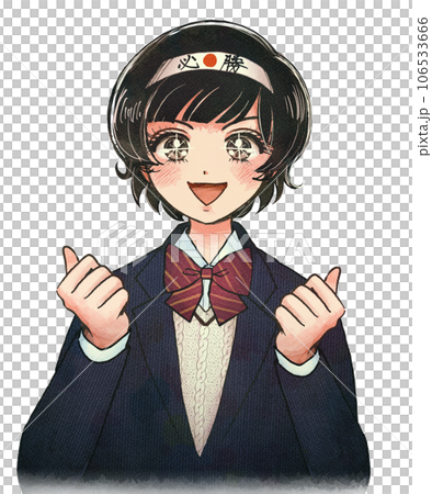 An illustration cheering for a high school girl wearing a retro manga style headband 106533666