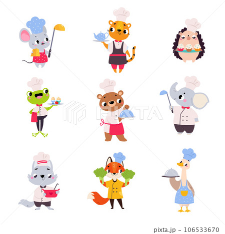 Cute Animals Chef Character in Uniform Cooking Meal Vector Set Cute Animals Chef Character in Uniform Cooking Meal Vector Set 106533670