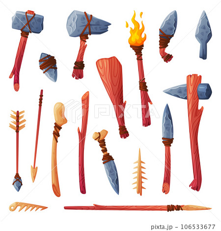 Primal Stone Age Tools and Weapon Vector Set 106533677