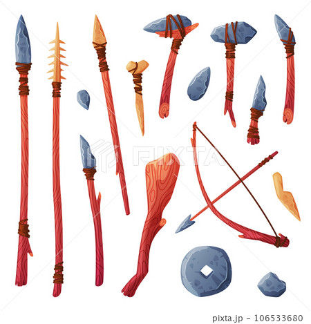 Primal Stone Age Tools and Weapon Vector Set - Stock Illustration  [106533680] - PIXTA