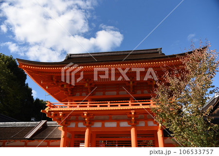 京都　秋の上賀茂神社の楼門 106533757