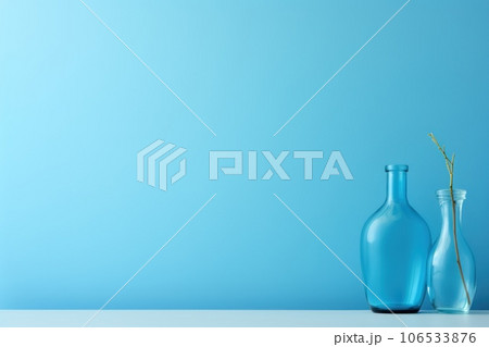 Blank copy space empty blue room background with small plant. 106533876