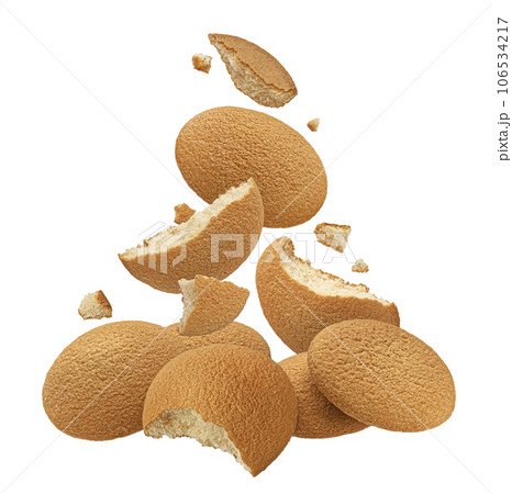 Sponge cakes, butter cookies isolated on white background, full depth of field Sponge cakes, butter cookies isolated on white background, full depth of field 106534217