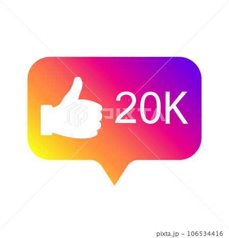 Counter Notification Icon, color gradient. Follower. Icon like 20K. Instagram 20000 like icon. Social media 20K like. Vector illustration. EPS 10 Counter Notification Icon, color gradient. Follower. Icon like 20K. Instagram 20000 like icon. Social media 20K like. Vector illustration. EPS 10 106534416