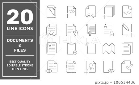 Set of Document Icons. Contains such Icons as Batch Processing, Legal Documents, Clipboard, Download, Document Flow and more. Editable Stroke. EPS 10 106534436