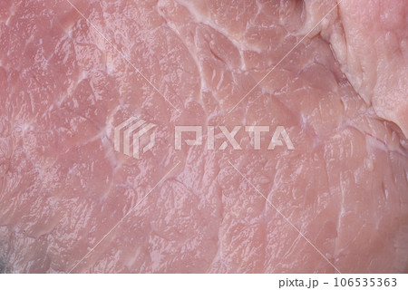 A piece of fresh juicy raw pork with salt, spices and herbs A piece of fresh juicy raw pork with salt, spices and herbs 106535363
