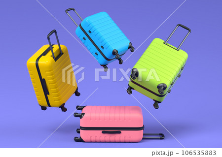 Colorful suitcase on violet background. 3D render of summer vacation concept Colorful suitcase on violet background. 3D render of summer vacation concept 106535883