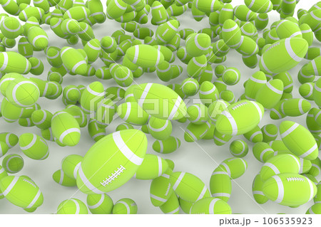 Many of flying green american football ball falling on white background Many of flying green american football ball falling on white background 106535923