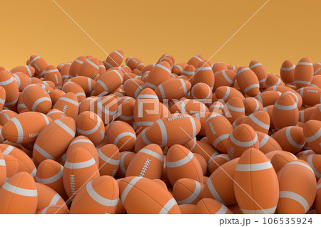 Many of flying orange basketball ball falling on yellow background Many of flying orange basketball ball falling on yellow background 106535924