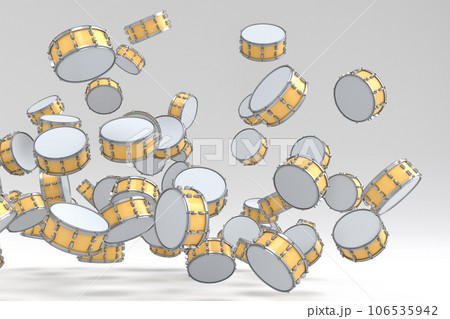 Many of flying drums or drumset on white background 106535942