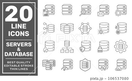 Network and hosting related line icon set. Server and database vector linear icon collection. Editable Stroke. EPS 10 106537080