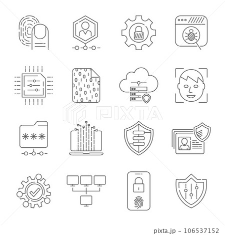 Personal data protection Icons, secure account login, user interface login, account registration, site access authorization, online protection and security. Design for web banners and apps. EPS 10 106537152