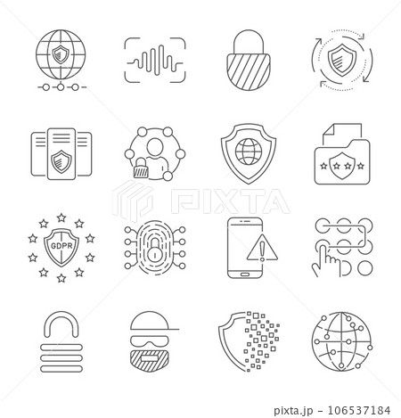 Digital technology, security, protection, innovation in cyberspace. Editable Stroke. EPS 10 106537184