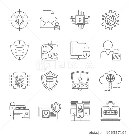 Cyber security, information and network protection. Cyber technology web services for business and internet project. Editable Stroke. EPS 10 Cyber security, information and network protection. Cyber technology web services for business and internet project. Editable Stroke. EPS 10 106537193