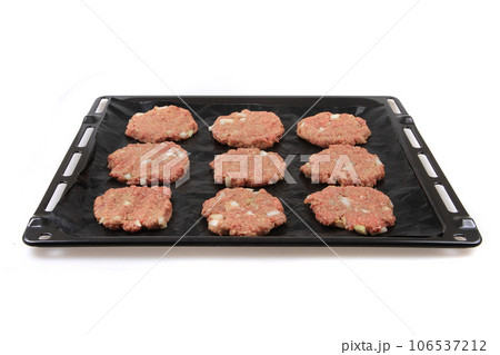 raw burger meat prepared for grill 106537212
