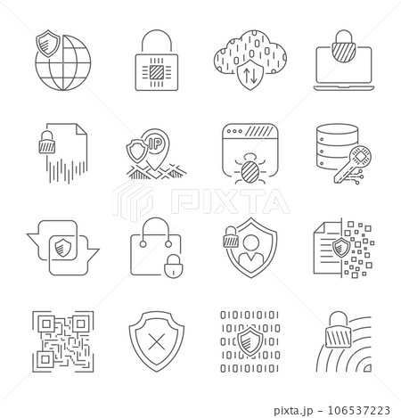 Digital protection and internet security icons set. Data Protection Technology, Cyber Security, Computer Network Protection. Editable Stroke. EPS 10 Digital protection and internet security icons set. Data Protection Technology, Cyber Security, Computer Network Protection. Editable Stroke. EPS 10 106537223