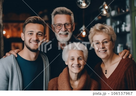 Three generation caucasian family gathering at home 106537967