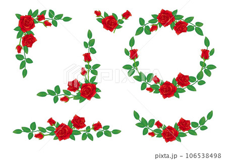 赤いバラの花　イラスト　フレームセット 106538498