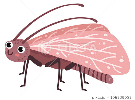 Winged moth character. Pink funny insect. Wild mascot 106539055