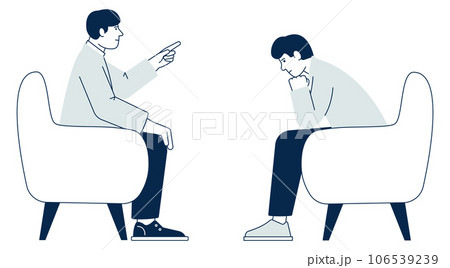 People talking. Sitting characters on chairs. Male conversation 106539239