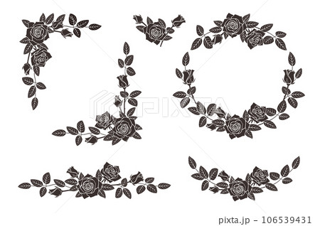 バラの花 モノクロ イラスト フレームセットのイラスト素材 [106539431