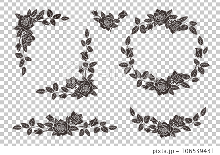 バラの花 モノクロ イラスト フレームセットのイラスト素材 [106539431
