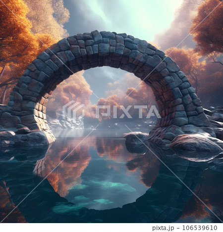 美しい弧を描く石橋の背景素材　Generative AI 106539610