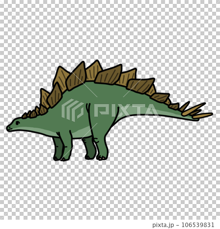 Illustration of a stegosaurus looking sideways (with main lines) / Dinosaur, picture book, cute material Illustration of a stegosaurus looking sideways (with main lines) / Dinosaur, picture book, cute material 106539831