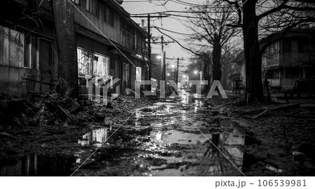 白黒のホラーテイストな住宅街 白黒のホラーテイストな住宅街 106539981