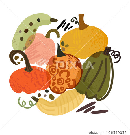 Vector collection of various colorful pumpkins isolated on white background. Vector collection of various colorful pumpkins isolated on white background. 106540052