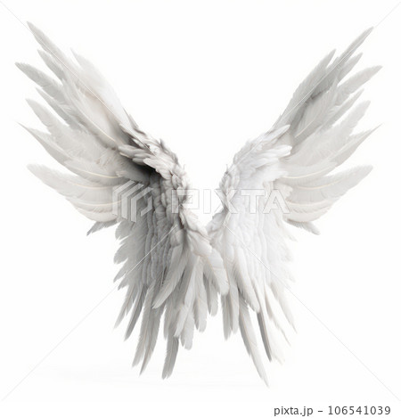 Eagle wings in pure white isolated on a white background, representing power and strength. AI Generative Eagle wings in pure white isolated on a white background, representing power and strength. AI Generative 106541039