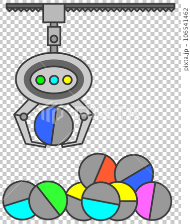 Illustration of a game where you win prizes by lifting them in capsules with a crane Illustration of a game where you win prizes by lifting them in capsules with a crane 106541462