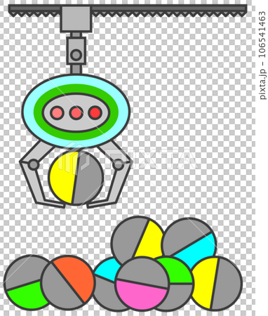 Illustration of a game where you win prizes by lifting them in capsules with a crane Illustration of a game where you win prizes by lifting them in capsules with a crane 106541463