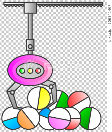 クレーンでカプセルに入った景品を持上げて獲得するゲームのイラスト クレーンでカプセルに入った景品を持上げて獲得するゲームのイラスト 106541467