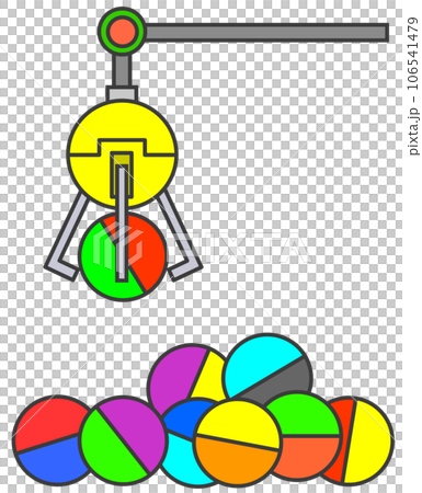 Illustration of a game where you win prizes by lifting them in capsules with a crane Illustration of a game where you win prizes by lifting them in capsules with a crane 106541479